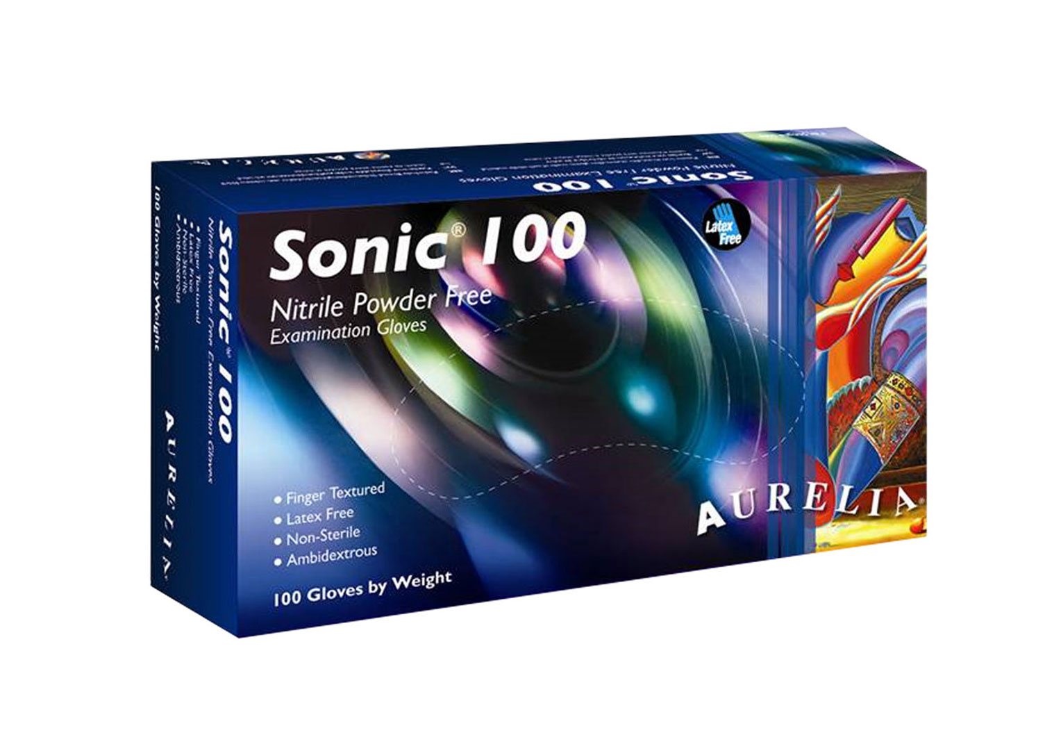 Aurelia®Sonic®100靛蓝一次性2.2 mil无丁腈无粉无乳胶检查手套