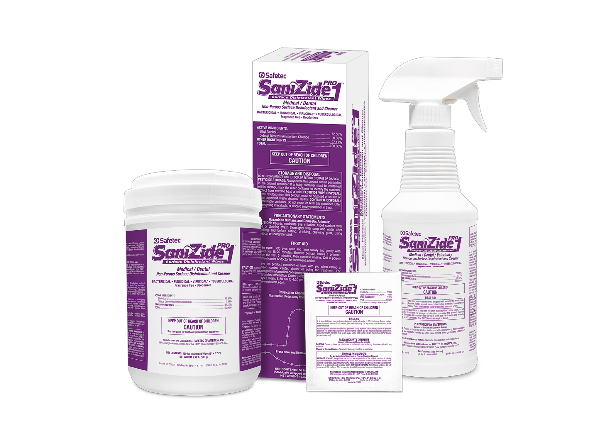 Safetec SaniZide Pro 1®表面消毒湿巾一步，一分钟