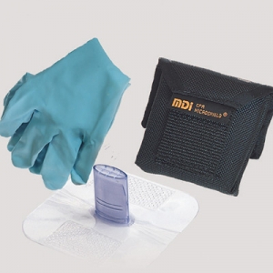 #70-185 MDI®CPR Microshield®micro皮套®紧急救援呼吸器与尼龙带皮套手套