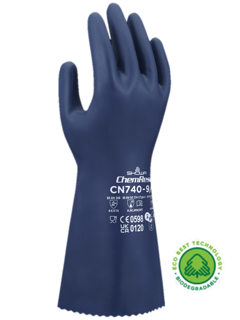 Showa® CN740 Biodegradable EBT Flocked-Lined Nitrile Coated Gloves, 13-in (15-mil)