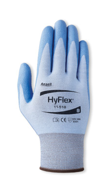 518] Ansell®HyFlex®#11-518防割伤聚氨酯手掌涂层工作手套。切断2级。