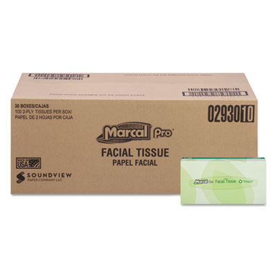 2930 Marcal PRO™100%可回收方便包装面巾纸，无菌安全，2层，白色，100张/盒，30盒/纸箱